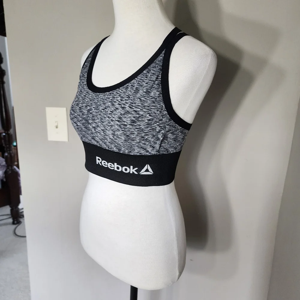 Reebok women's black & gray sports bra strappy Criss Cross straps size small